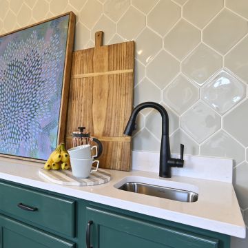 Succulent Green Hexagon Undulated emerald green premium hexagon tile on bathroom shower wall, 6x6
