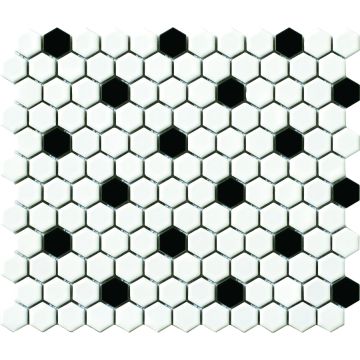 1-inch Vintage Porcelain Hexagon Mosaic Black / White Pattern ceramic porcelain mosaic tile, beautiful black & white, 12x12