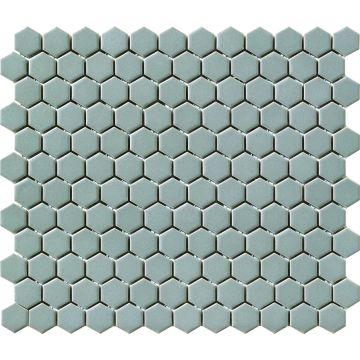 1-inch Vintage Grey Hexagon Porcelain Mosaic Tile storm grey modern porcelain mosaic tile on bathroom shower wall, 12x12