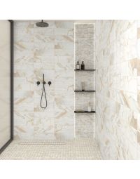 Nova Hexagon bright white premium hexagon tile on bathroom shower wall, 8x8