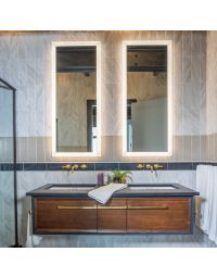 Elegant Beige Rectangle Wave neutral beige premium tile on bathroom shower wall, 300x600