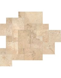 Travertine - BE15 - Mendocino  - Versaille - Brushed cream beige natural stone tile on bathroom shower wall, 12x12