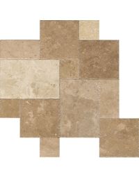 Travertine - BE15 - Napa  - Versaille - Brushed walnut brown natural stone tile on bathroom shower wall, 12x12