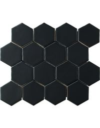 Artistic Reflections 284 Matte Onyx Hexagon Undulated AE11 Black glazed ceramic hexagon tile, rich black, 3x3