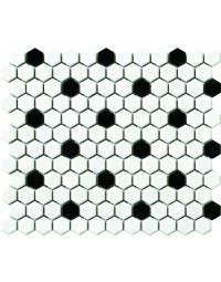 1-inch Vintage Porcelain Hexagon Mosaic Black / White Pattern ceramic porcelain mosaic tile, beautiful black & white, 12x12