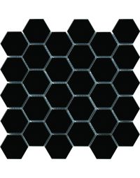 2-inch Vintage Black Hexagon Porcelain Mosaic Tile rich black premium porcelain mosaic tile on bathroom shower wall, 12x12