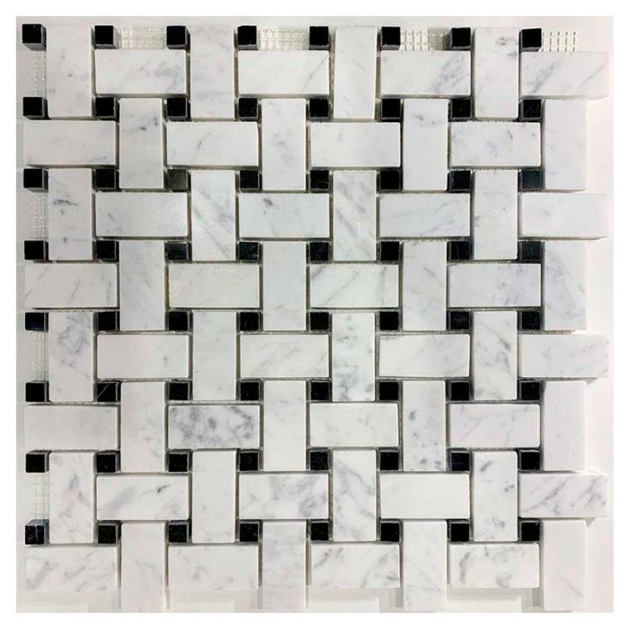 High-quality Marble Floor Tile - 12x12 Carrara White Basket Weave Mosaic.