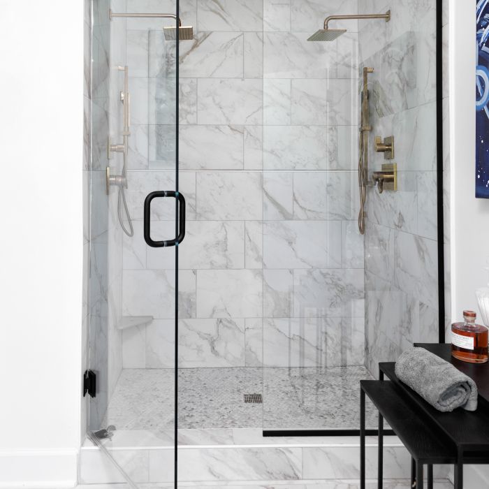24x24 Diamond Square Marble-look Porcelain Tile Enhancing Bathroom Wall Elegance