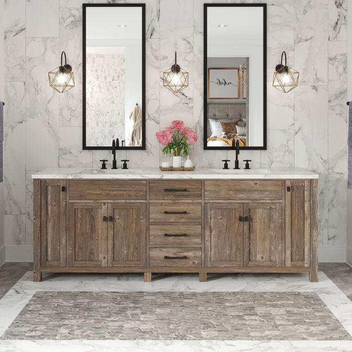 Expansive bedroom floor featuring 24x24 Crux Square Matte Grey Marble-look Porcelain tiles creating a sleek and modern foundation.