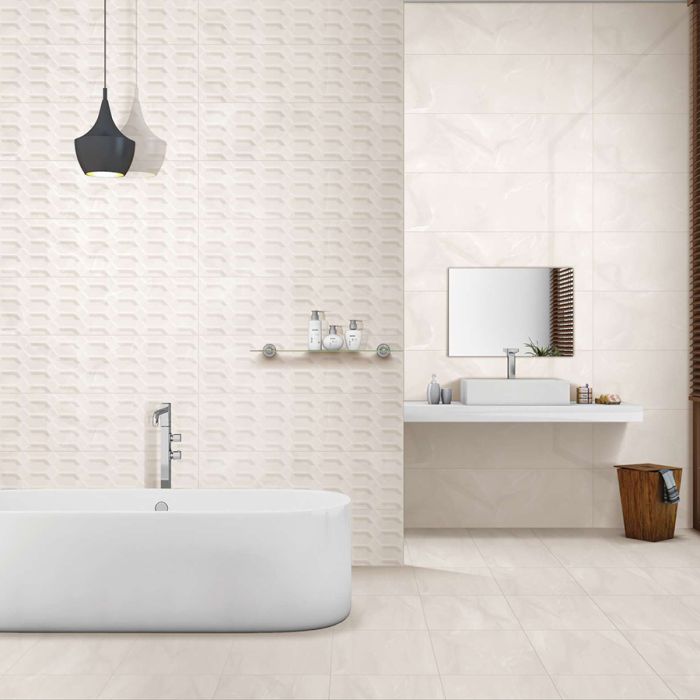 12x36 Marble Itaca Pearl Porcelain Tile enhancing bathroom wall elegance