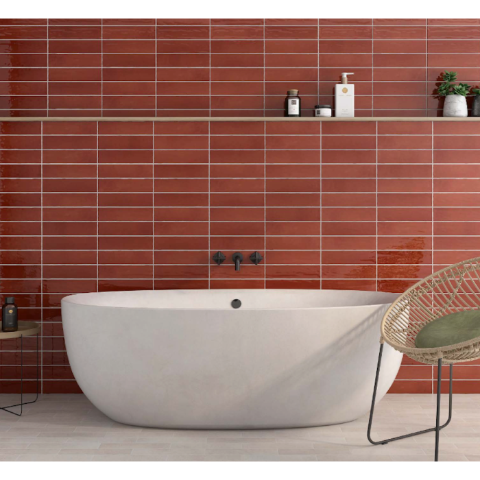 Rowall 20 Maroon Ceramic Wall Tile 4"x12" - Glossy Finish for Bathroom Walls