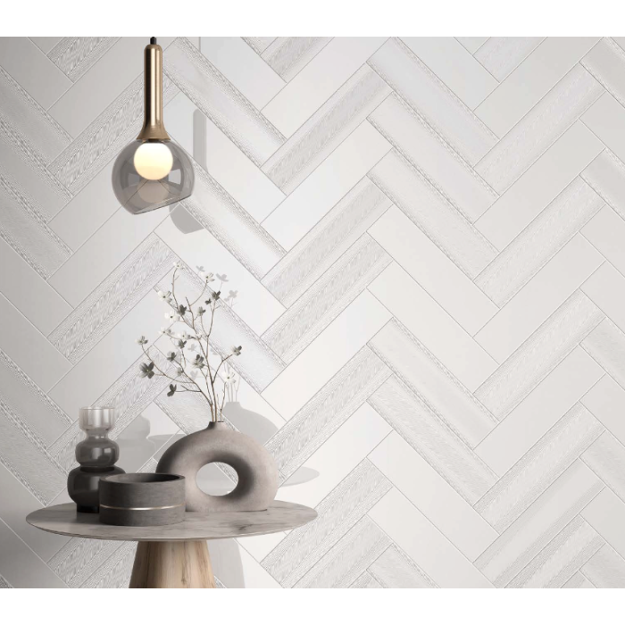 White Ice 3x12" glossy ceramic subway tile for modern bathrooms