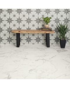 Calacatta Marble Rectangle Linear clean white premium tile on bathroom shower wall, 300x600