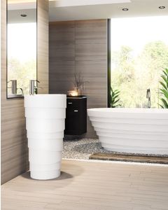 Coastline Moderne caramel brown refined porcelain tile on bathroom shower wall, 4x47