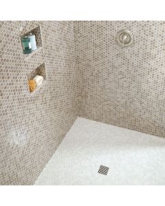 12x12 White Chevron snow white premium tile on bathroom shower wall, 12x12