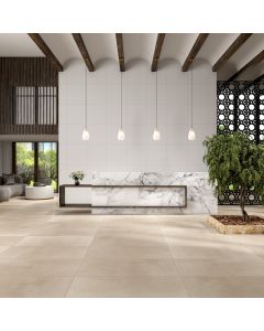 White Rectangle crisp white premium tile on bathroom shower wall, 300x600