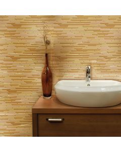 Vanilla Random Interlocking natural beige premium tile on bathroom shower wall, 12x12