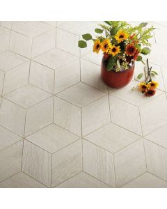 Steel 3D Cube neutral beige premium tile on bathroom shower wall, 8x47