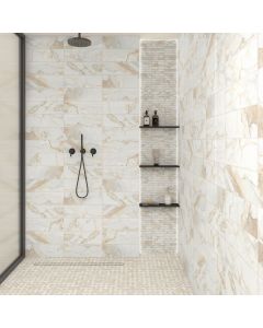 Nova Hexagon bright white premium hexagon tile on bathroom shower wall, 8x8