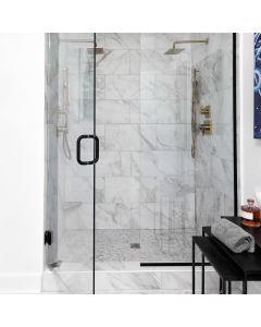 Diamond Square pure white premium tile on bathroom shower wall, 24x24