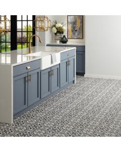 Petal Black Square rich black premium tile on bathroom shower wall, 12x12