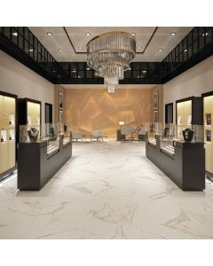 Opal Square pristine white premium tile on bathroom shower wall, 31x31