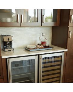 White Ice Random Interlocking bright white premium tile on bathroom shower wall, 12x12