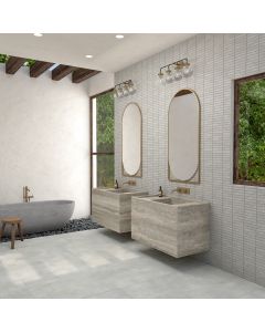 Mist Rectangle storm grey premium tile on bathroom shower wall, 300x600