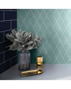 Pewter Square beautiful light green premium tile on bathroom shower wall, 12x12