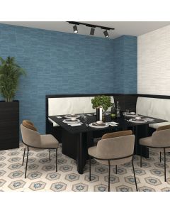 Quilt Hexagon earthy brown premium hexagon tile on bathroom shower wall, 8x9