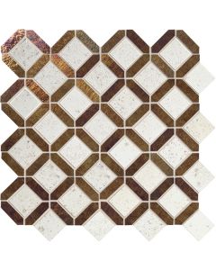 Coastal Effects 185 Onyx Trellis CE23 Multicolor colorful blend mosaic tile on bathroom shower wall, 12x12
