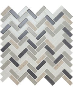 Serentina - SA94  - Tranquility - Herringbone - 5/8X2 - Glossy mosaic herringbone tile, beautiful white & gray, 50x50