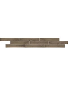 Carriage Plank earthy brown premium porcelain tile on bathroom shower wall, 6x35