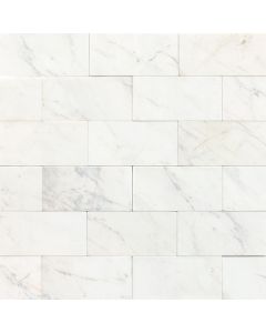 Marble - M313 - Contempo White - Rectangle - 12X24 - Polished crisp white natural stone tile on bathroom shower wall, 300x600