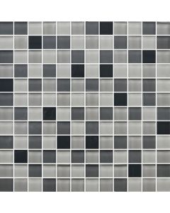 Color Appeal - C135 - Midnight Sky Blend Straight - Joint - 1X1 - Glass silver gray mosaic tile on bathroom shower wall, 1x1