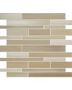 Serentina - SA96 - Accord Random - Linear - Random Linear - Glossy walnut brown mosaic tile on bathroom shower wall, 12x12