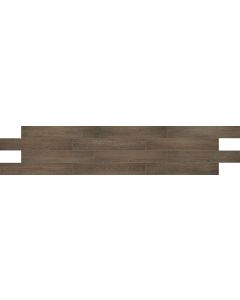 Hickory Pecan Plank rich brown ceramic porcelain tile on bathroom shower wall, 8x47