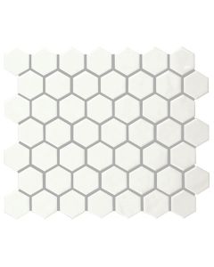 Artezen 136 Elegant White Hexagon AT20 White bright white mosaic hexagon tile on bathroom shower wall, 12x12