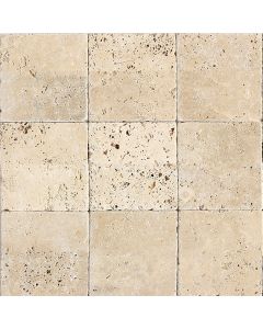 Travertine - BE10 - Ivory Classico - Square - 4X12 - Tumbled soft beige natural stone tile on bathroom shower wall, 4x12