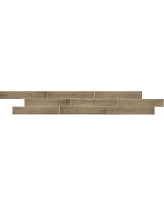 Landau Plank chocolate brown engineered porcelain tile on bathroom shower wall, 6x35