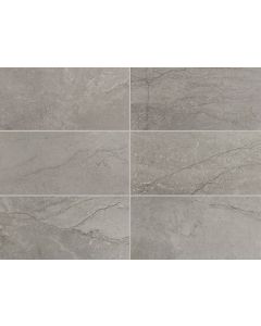 Stone Theory - ST88 - Formation - Rectangle - 6X18 - Satin neutral gray porcelain tile tile on bathroom shower wall, 6x18