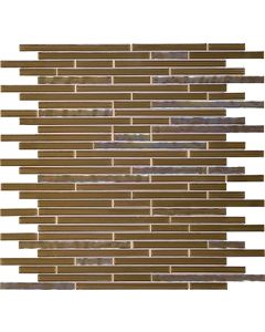 Amber Random Linear walnut brown premium tile on bathroom shower wall, 12x12