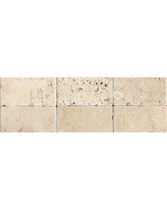 Travertine - BE10 - Ivory Classico - Rectangle - 3X6 - Tumbled natural beige natural stone tile on bathroom shower wall, 3x6