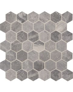 Predella 382 Meta Silver Hexagon M023 Silver beautiful silver natural stone hexagon tile on bathroom shower wall, 12x12
