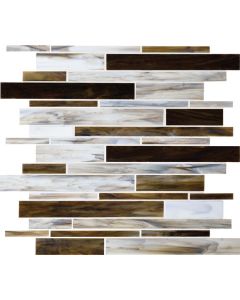 Broadway Random Interlocking walnut brown premium tile on bathroom shower wall, 12x12