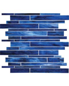 Memphis Blues Random Interlocking ocean blue premium tile on bathroom shower wall, 12x12
