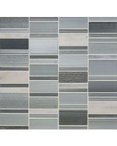 Serentina - SA95 - Zen Block - Random - Block Random - Glossy refined gray mosaic tile on bathroom shower wall, 12x12