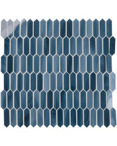 Coastal Effects 178 Sapphire Picket CE22 Blue royal blue mosaic picket tile on bathroom shower wall, 1x8