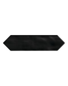 Black Picket Undulated Subway Tile deep black premium subway tile on bathroom shower wall, 3x12