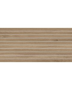 Palomino Stacked rich brown ceramic porcelain tile on bathroom shower wall, 1x24